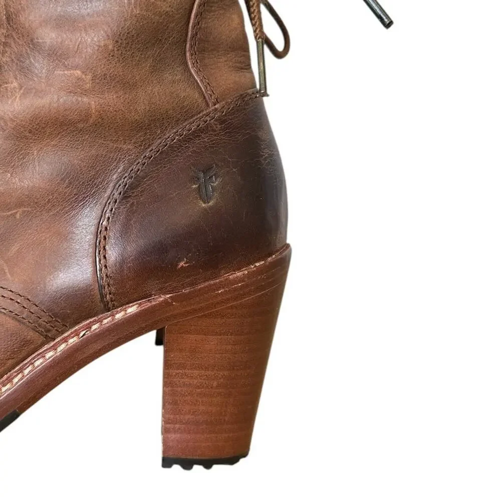 Frye Lucy Brown Leather Lace Up Ankle Boot 9